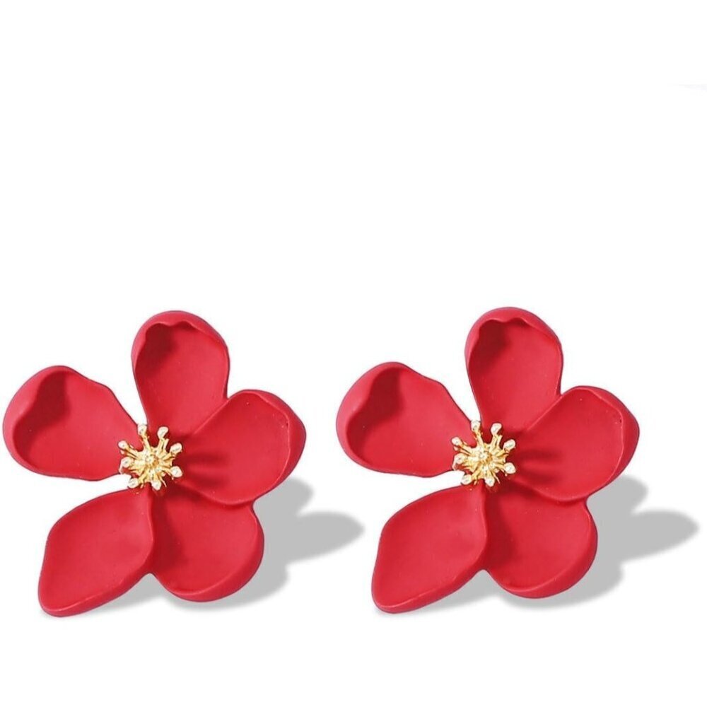 Women's Red Beauty Cute Flower Shape Statement Boho Dainty Stud Earrings